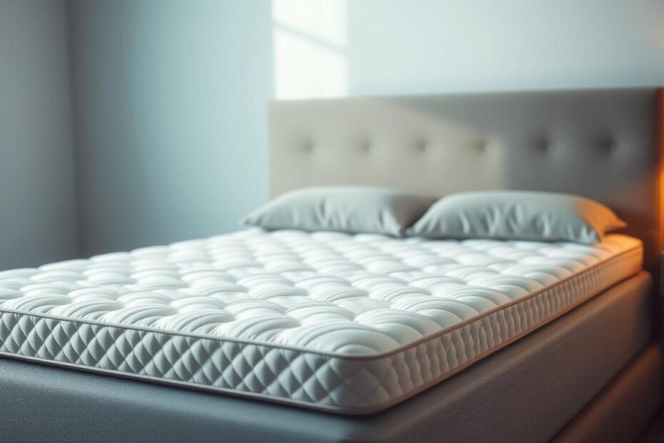 A high-quality, stylish mattress topper by StylesMaven, designed to provide exceptional spinal support. The topper features a luxurious, plush surface with a delicate quilted pattern, resting atop a supportive memory foam core. Subtle lighting illuminates the gentle contours, creating a serene, calming atmosphere. The topper is positioned in a minimalist bedroom setting, allowing its quality and comfort to be the focal point. Captured with a wide-angle lens to showcase the topper's size and scale, the image conveys a sense of inviting sophistication, encouraging the viewer to experience the benefits of this premium "護脊床褥" product.