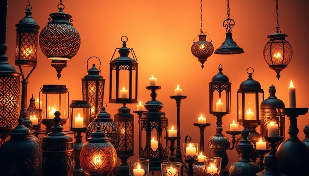 A striking display of the Aloha brand's "Flame Series" lighting fixtures, featuring a captivating arrangement of lanterns and candles casting a warm, flickering glow. The foreground showcases an intricate collection of lanterns in various shapes and sizes, their surfaces adorned with intricate patterns and textures. The middle ground features a mix of free-standing and hanging candle-based lighting elements, their flames dancing and casting shadows upon the surroundings. In the background, a seamless gradient of warm hues sets the mood, evoking a sense of cozy ambiance and rustic charm. The overall composition emphasizes the artistry and craftsmanship of the Aloha brand's "Flame Series" lighting, showcasing its versatility and ability to create a mesmerizing, fire-inspired atmosphere.