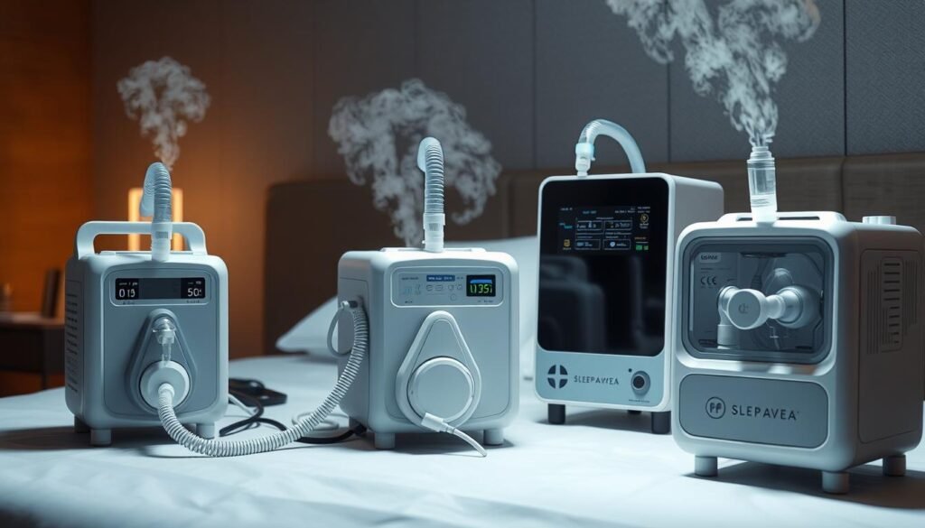 生成圖片：不同類型的睡眠呼吸機加濕系統